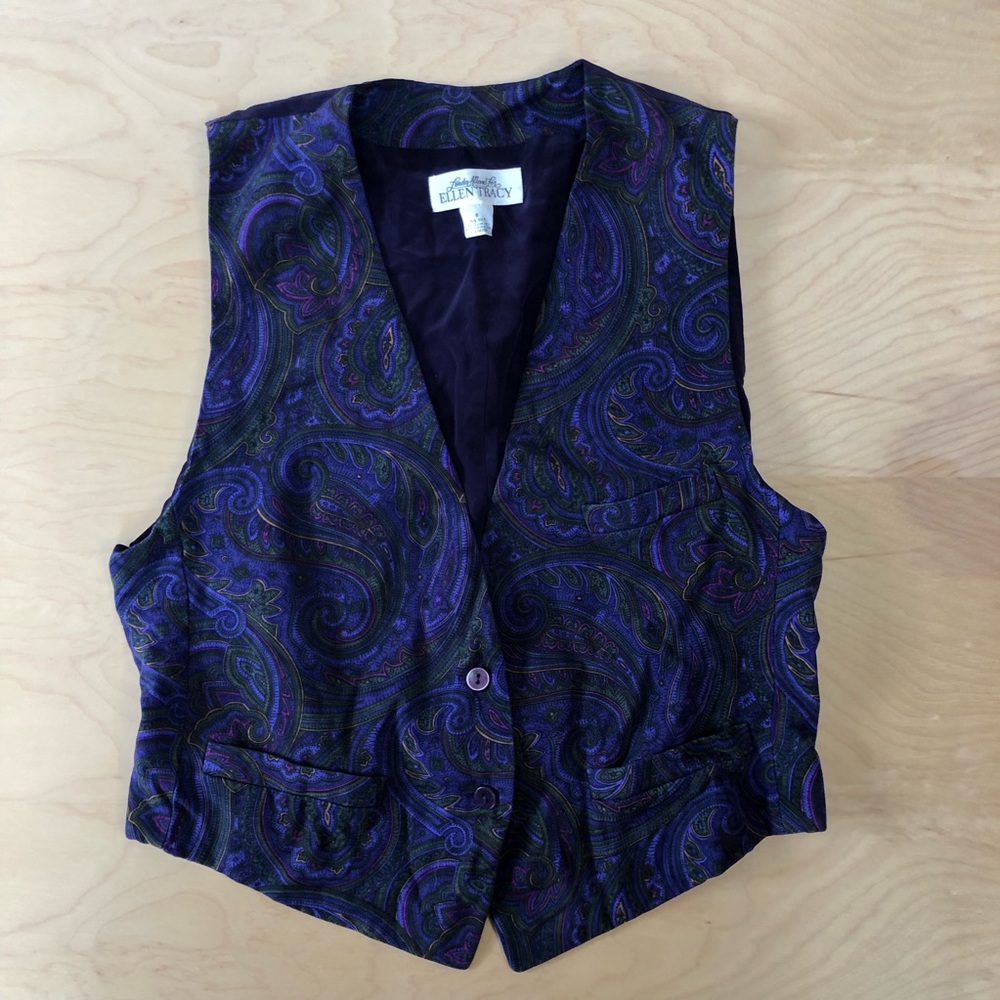 Ellen Tracy Deep Purple Paisley Silk Vest Size 8